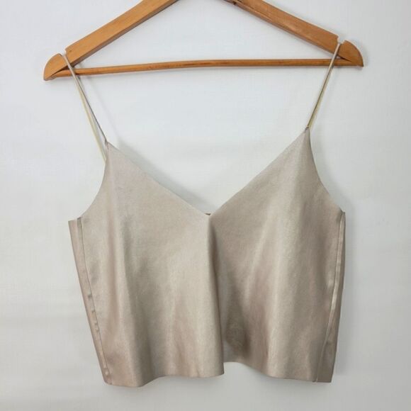 Zara Trafaluc Metallic Shimmer Leatherette Crop Cami - Picture 1 of 9